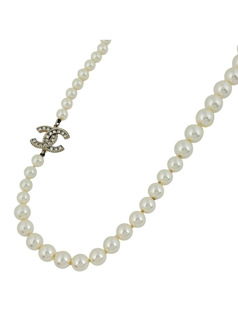 Chanel Necklace CC Logo Long Faux Pearl Rhinestone Gold